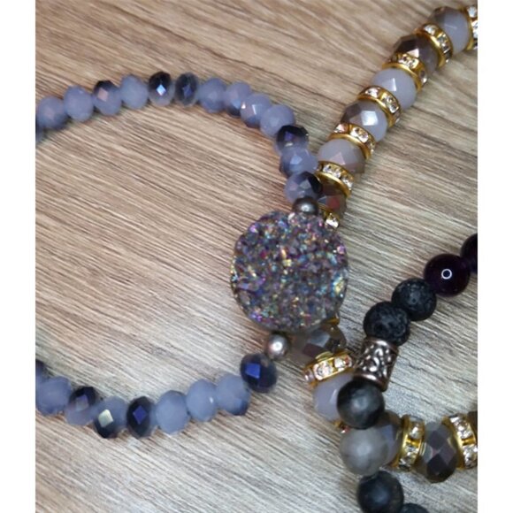 Bundle lot 3 crystal and stone stackable layering bracelets boho rainbow druzy - Picture 5 of 5